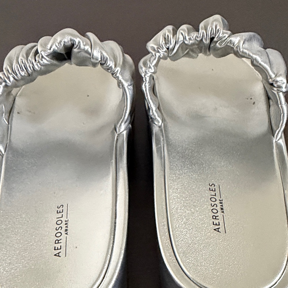 AEROSOLES Silver Ruched Slide Mules - Picture 7 of 11
